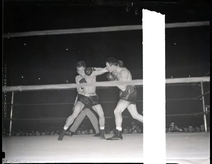 Framed Print : Georgie Abrams Punching Tony Zale Framed Print : Georgie Abrams Punching Tony Zale
