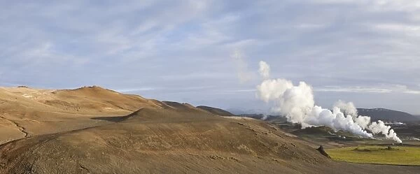 Geothermal area with steam column, Skutustaoir, Northeastern Region, Iceland