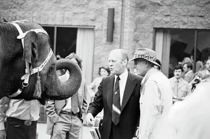 Framed Print : Gerald Ford with Elephant