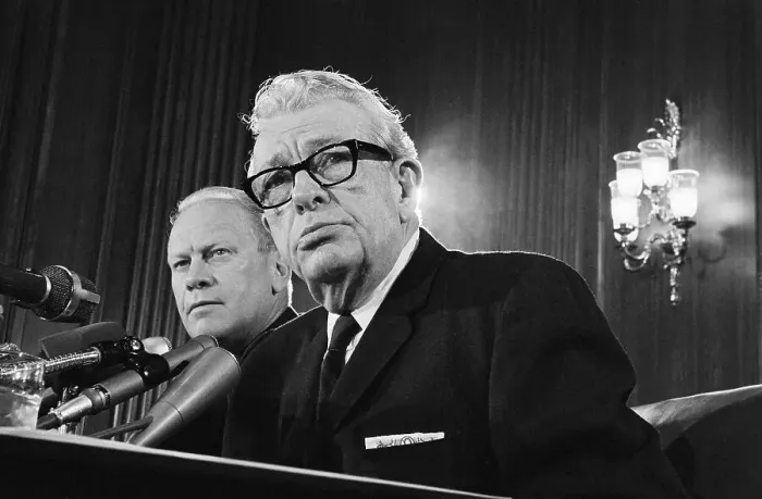 Framed Print : Gerald Ford and Everett Dirksen Speaking for the Press