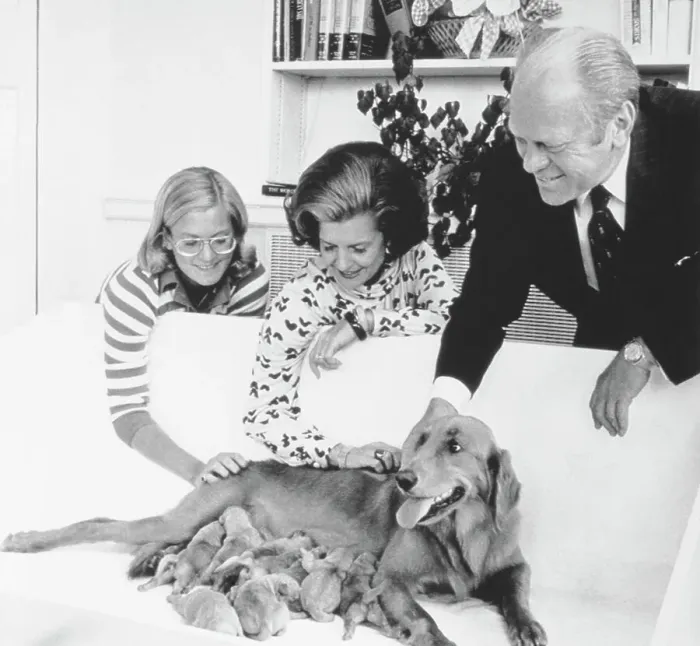 Framed Print : Gerald Ford and Family Petting Family Dog Framed Print : Gerald Ford and Family Petting Family Dog