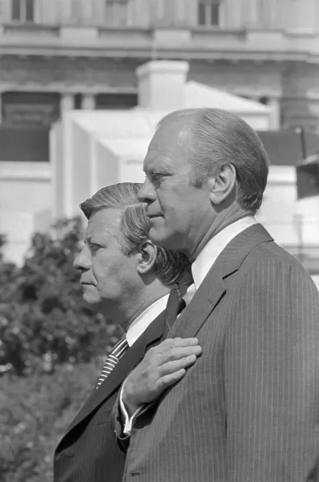 Framed Print : Gerald Ford and Helmut Schmidt Standing at Attention Framed Print : Gerald Ford and Helmut Schmidt Standing at Attention