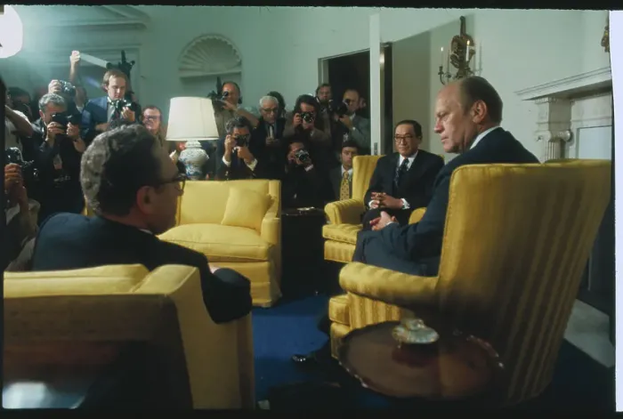Framed Print : Gerald Ford Meeting with Takeshi Yasukawa