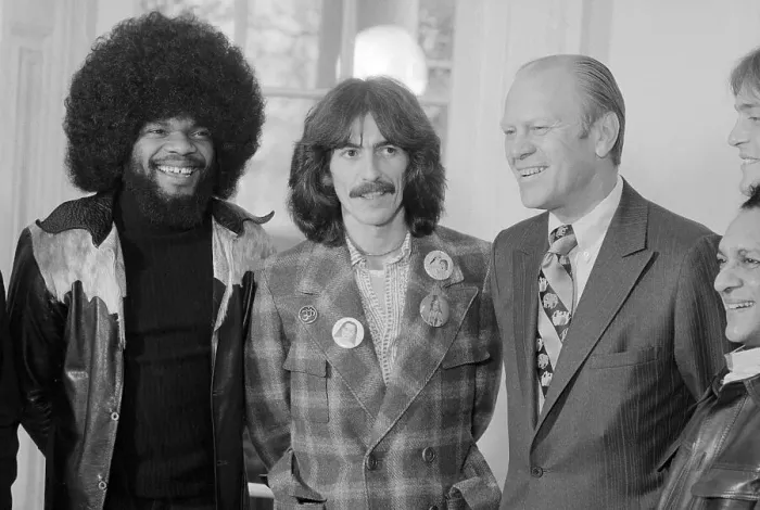 Framed Print : Gerald Ford Posing with George Harrison and Organist