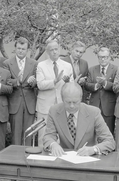 Framed Print : Gerald Ford Signing Document with Peers Nearby Framed Print : Gerald Ford Signing Document with Peers Nearby
