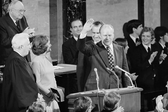 Framed Print : Gerald Ford Standing at Microphones During Swearing In Ceremony Framed Print : Gerald Ford Standing at Microphones During Swearing In Ceremony