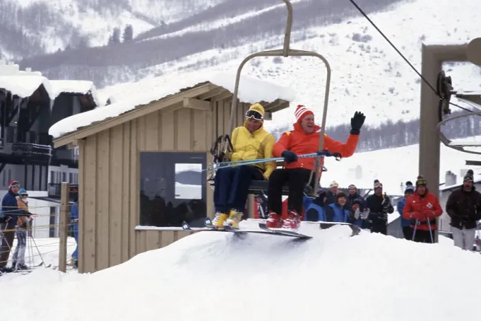 Framed Print : Gerald Ford Waves To Crowd On Ski-Lift Framed Print : Gerald Ford Waves To Crowd On Ski-Lift