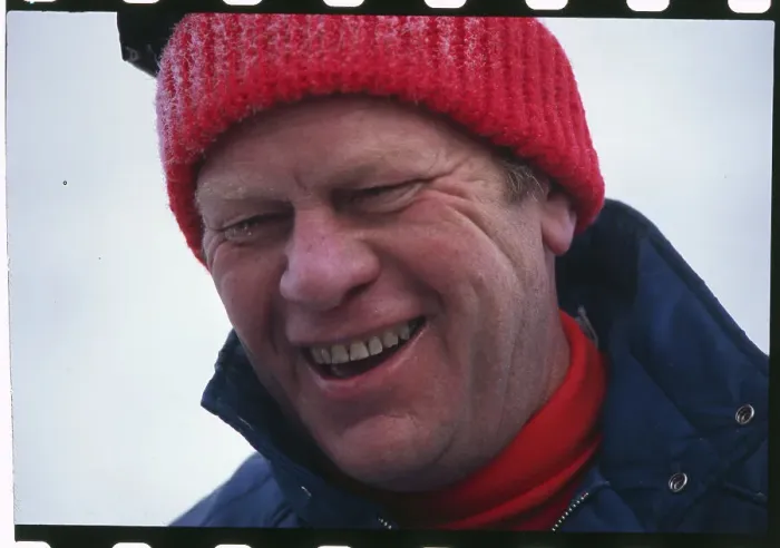 Framed Print : Gerald Ford Wearing Red Ski Cap