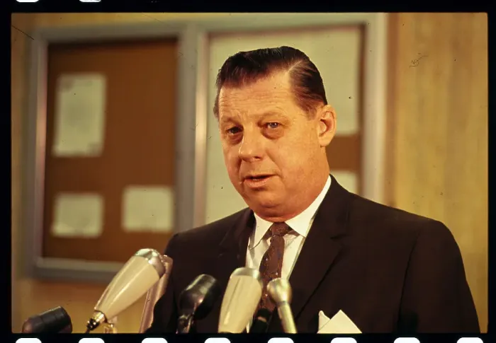 Framed Print : Gerald Getty Speaking to Newsmen