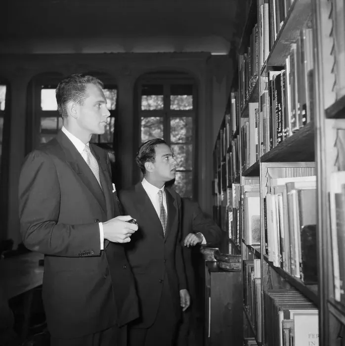 Framed Print : Gerard Shine and Roy Cohn Standing at Bookshelf Framed Print : Gerard Shine and Roy Cohn Standing at Bookshelf