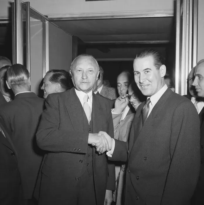 Framed Print : Gerhard Schroeder Shaking Hands with Konrad Adenauer Framed Print : Gerhard Schroeder Shaking Hands with Konrad Adenauer