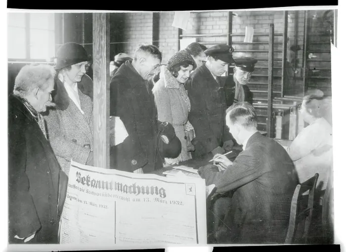 Framed Print : German Citizens Waiting at Desk for Voter Acknowledgment Framed Print : German Citizens Waiting at Desk for Voter Acknowledgment