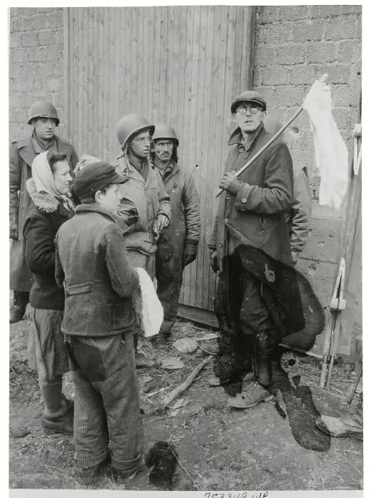 Framed Print : German Civilians Carrying White Flag for Their Safety Framed Print : German Civilians Carrying White Flag for Their Safety