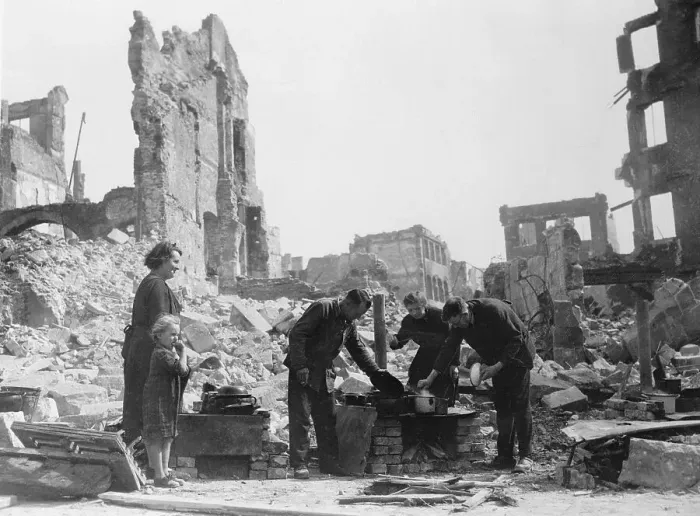 Framed Print : German Civilians Cook Among the Ruins of Nuremberg Framed Print : German Civilians Cook Among the Ruins of Nuremberg