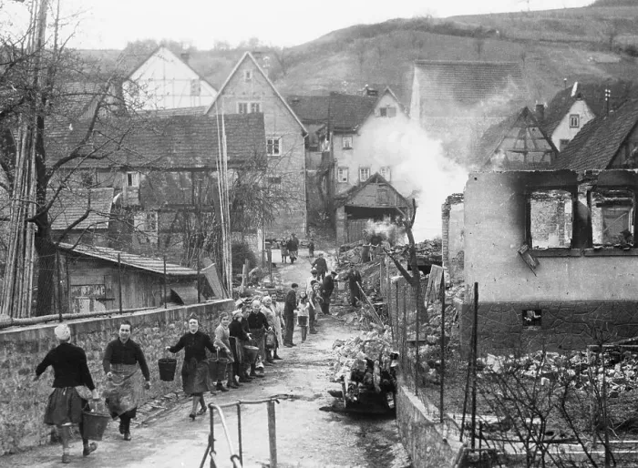 Framed Print : German Civilians Form Bucket Brigade Framed Print : German Civilians Form Bucket Brigade