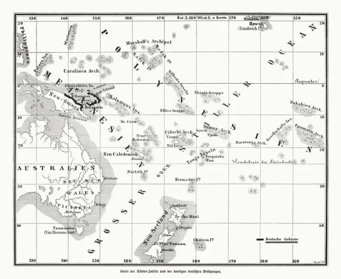 Framed Print : Former German colonies in Melanesia, wood engraving, published in 1885