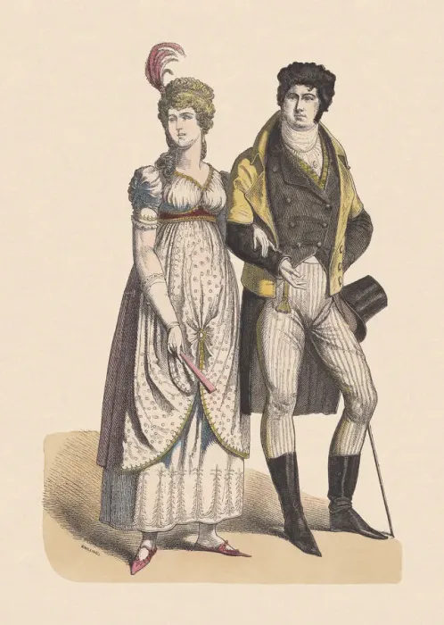 Framed Print : German costumes, shortly after 1800, hand-colored wood engraving, published c. 1880 Framed Print : German costumes, shortly after 1800, hand-colored wood engraving, published c. 1880