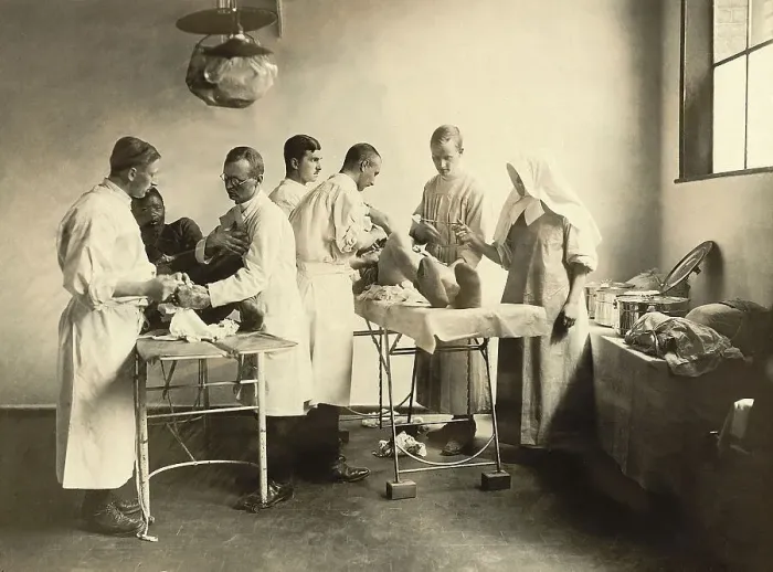 Framed Print : German Doctors Treat Injured Senegalese Framed Print : German Doctors Treat Injured Senegalese