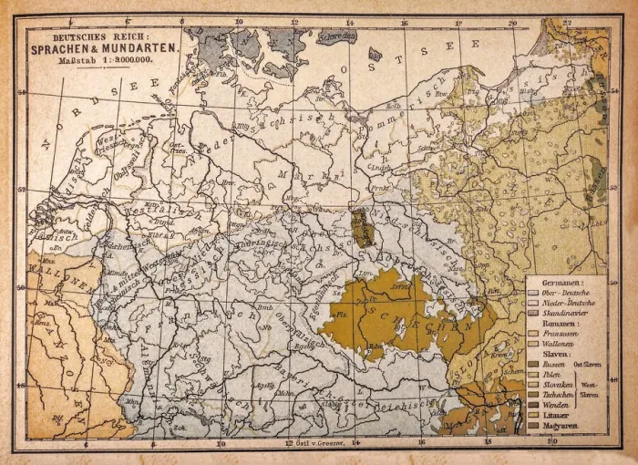 Framed Print : German Empire: Languages and dialects map