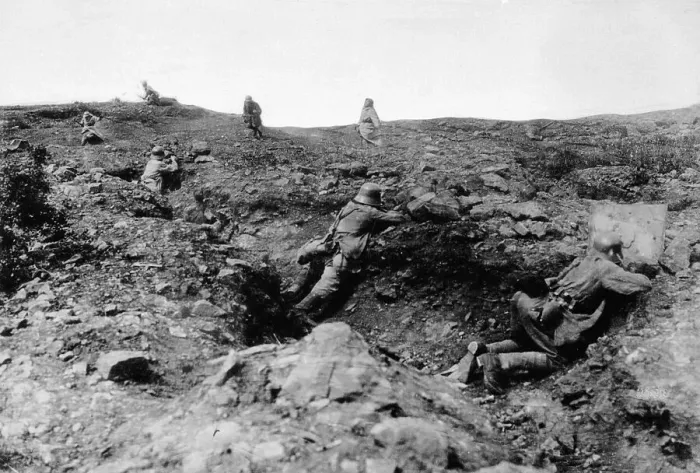 Framed Print : German Infantrymen Shooting at French Attackers Framed Print : German Infantrymen Shooting at French Attackers