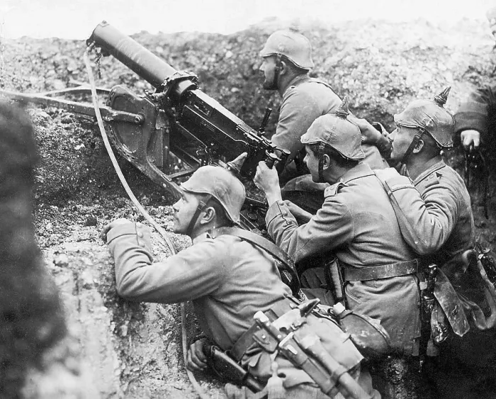 Framed Print : German Machine Gun In Use In Trench