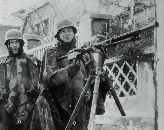 Framed Print : German Machine Gunners Standing at Guard Framed Print : German Machine Gunners Standing at Guard