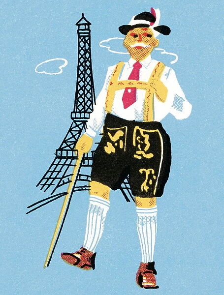 German man in front of Eiffel Tower