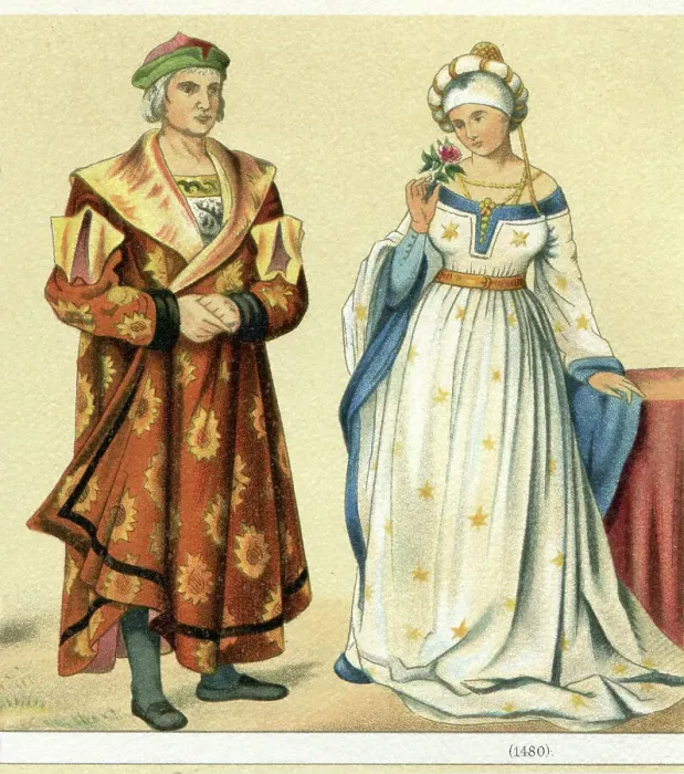 Framed Print : German noble couple in traditional clothing 1480 Framed Print : German noble couple in traditional clothing 1480