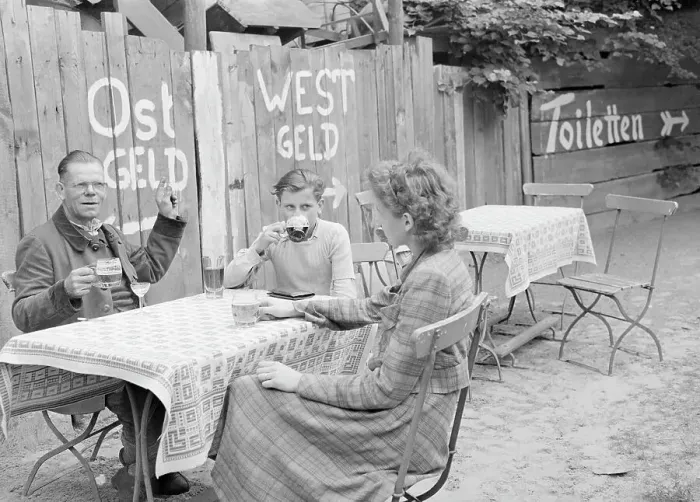 Framed Print : German Patrons at Outdoor Bargain Counter Framed Print : German Patrons at Outdoor Bargain Counter