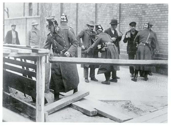 Framed Print : German Police Checking Communist Near Protest Scene Framed Print : German Police Checking Communist Near Protest Scene