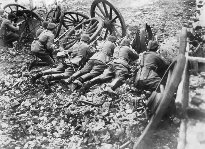 Framed Print : German Soldiers Behind Carriage Wheels Framed Print : German Soldiers Behind Carriage Wheels