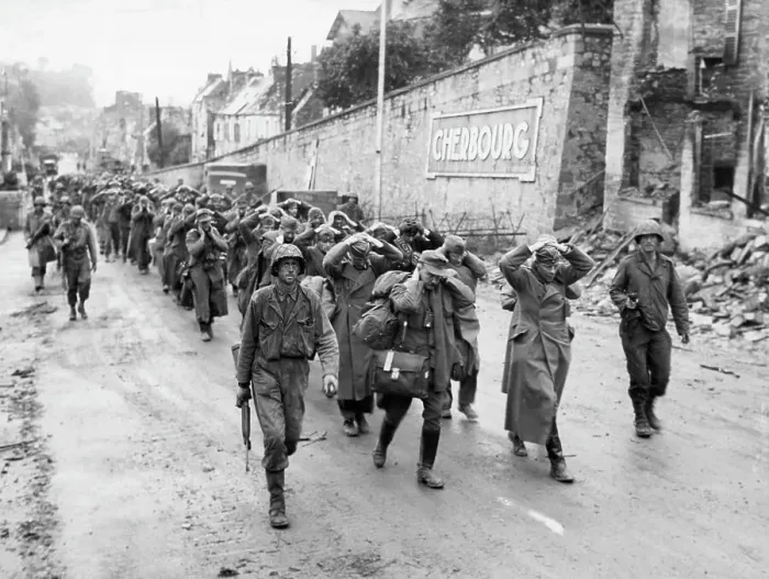 Framed Print : German Soldiers Marching Through Cherbourg Framed Print : German Soldiers Marching Through Cherbourg