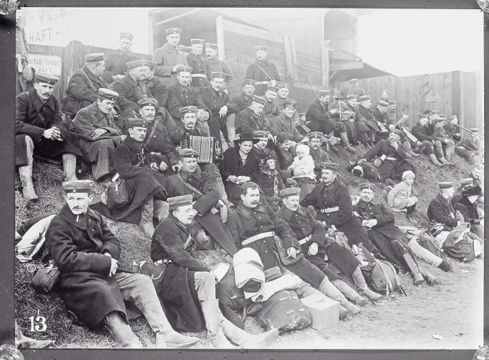 Framed Print : German Soldiers Sitting in Camp