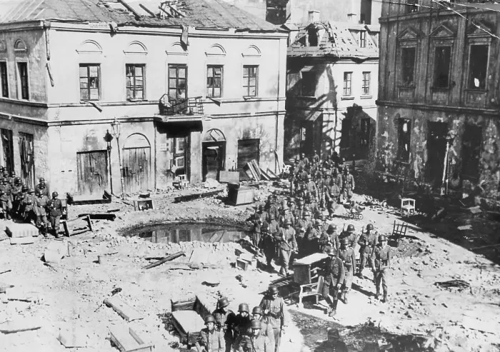Framed Print : German Troops March Into Bombed Warswaw Framed Print : German Troops March Into Bombed Warswaw