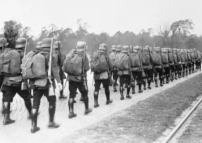 Framed Print : German Troops Marching with Full Equipment Framed Print : German Troops Marching with Full Equipment