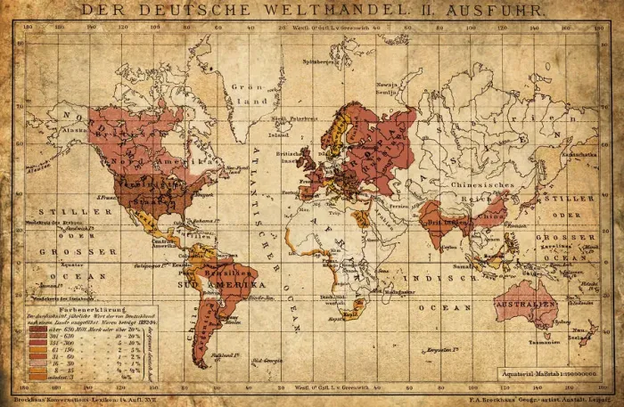Framed Print : German world trade export map 1898 Framed Print : German world trade export map 1898