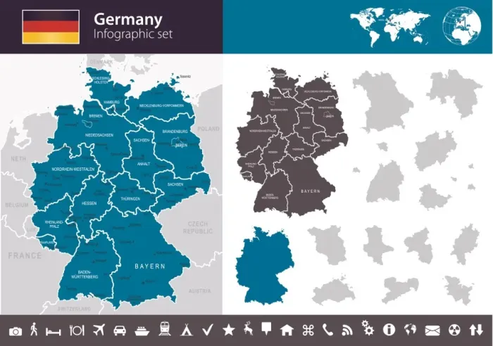 Framed Print : Germany - Infographic map - illustration Framed Print : Germany - Infographic map - illustration