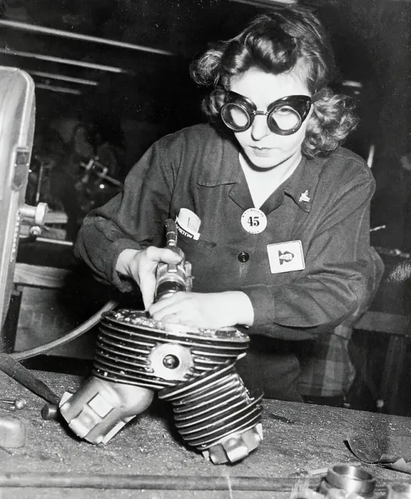 Framed Print : Gertrude Shenthle Working on an Airplane Cylinder Framed Print : Gertrude Shenthle Working on an Airplane Cylinder