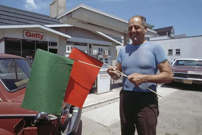 Framed Print : Getty Service Station Owner During Oil Crisis Framed Print : Getty Service Station Owner During Oil Crisis
