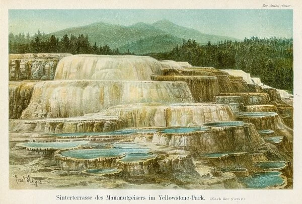Geyser in Yellowstone lithograph 1895