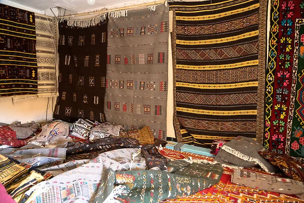GhardaAOa. Traditional carpets on display in the Souq of GhardaAOa, Algeria