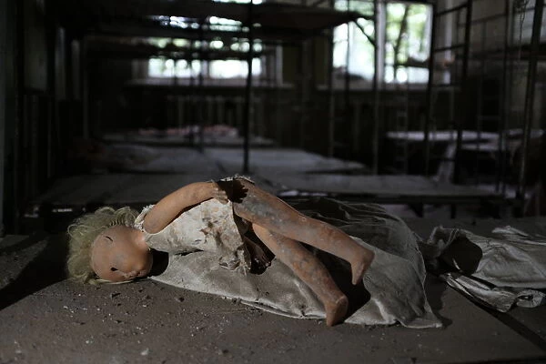 Doll. Ghost town of Pripyat, near the Chernobyl nuclear reactor