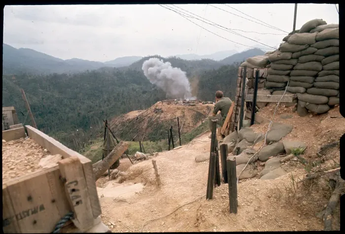 Framed Print : GI Watching Munitions Explosion on Base Framed Print : GI Watching Munitions Explosion on Base