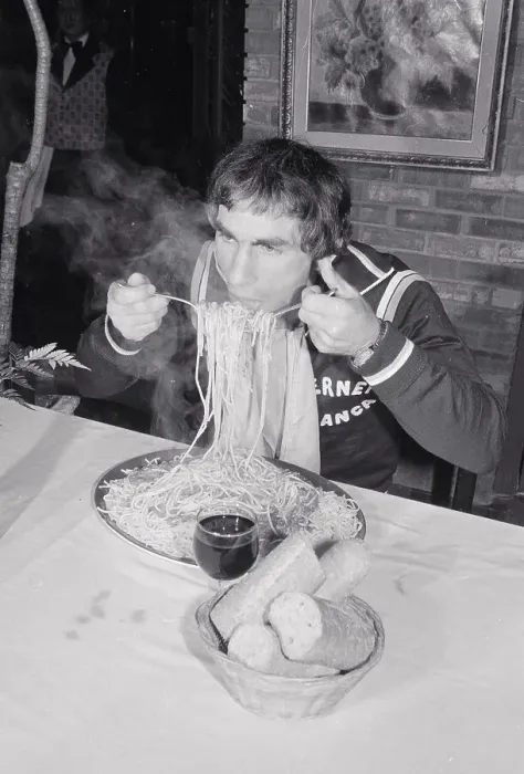 Framed Print : Giancarlo Usai Eating Huge Plate of Spaghetti