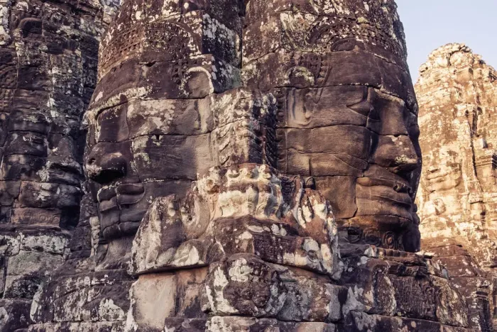 Framed Print : Giant carved stone faces at Bayon temple Framed Print : Giant carved stone faces at Bayon temple