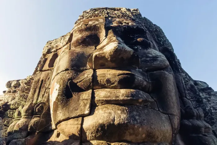 Framed Print : Giant carved stone faces, Bayon temple, Angkor Framed Print : Giant carved stone faces, Bayon temple, Angkor