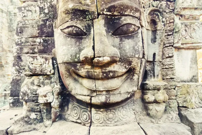 Framed Print : Giant carved stone faces, Bayon temple, Angkor Framed Print : Giant carved stone faces, Bayon temple, Angkor
