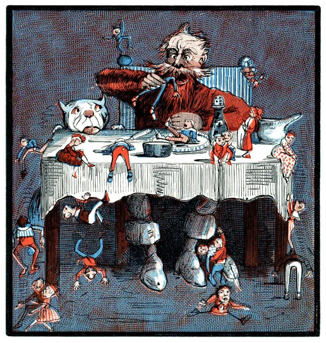 Framed Print : Giant eating people (Victorian cartoon) Framed Print : Giant eating people (Victorian cartoon)