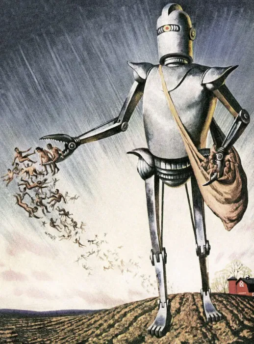Framed Print : Giant Robot Throwing Naked People on a Field Framed Print : Giant Robot Throwing Naked People on a Field