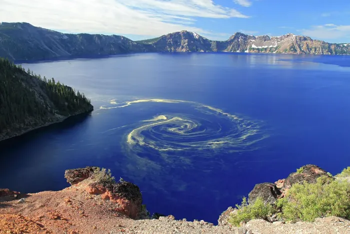 Framed Print : Giant swirl of pollen at Crater Lake National Park Framed Print : Giant swirl of pollen at Crater Lake National Park